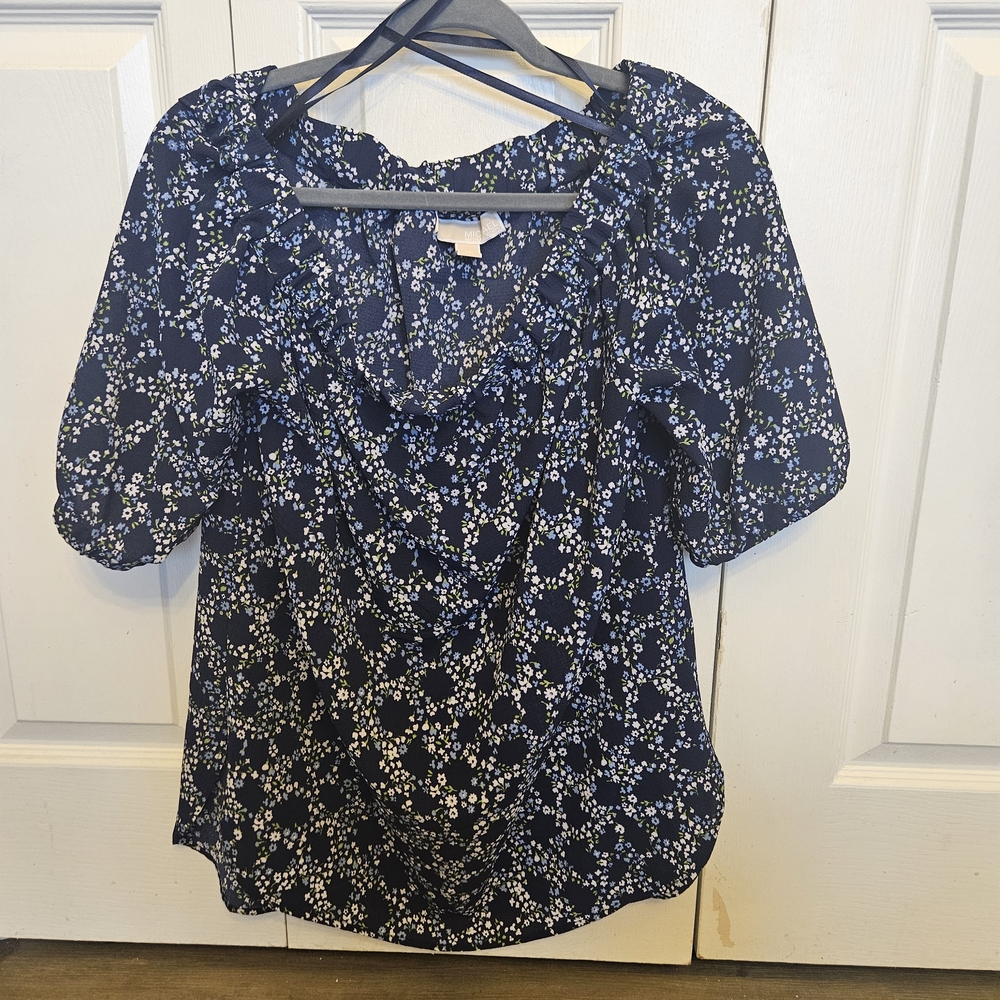 Michael Kors Navy and White Floral Blouse